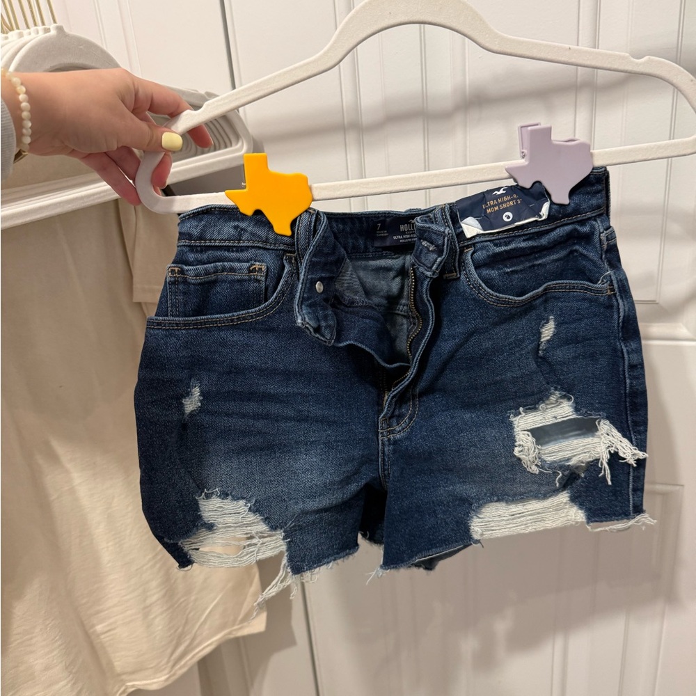 Hollister Dark Blue Distressed Jean Shorts